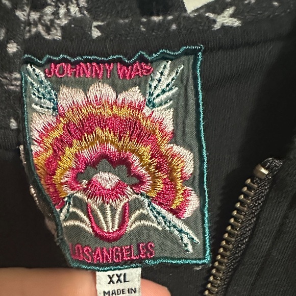 Johnny Was Black Floral & Bandana Patch Zip Hoodie - Picture 3 of 16